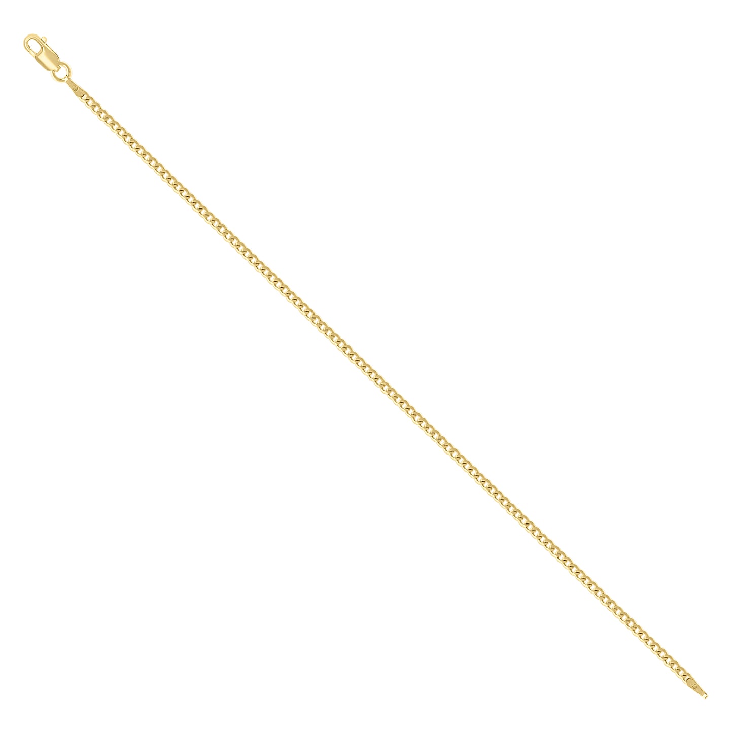925 Silver Solid Super Flat Cuban Chain Yellow 2mm