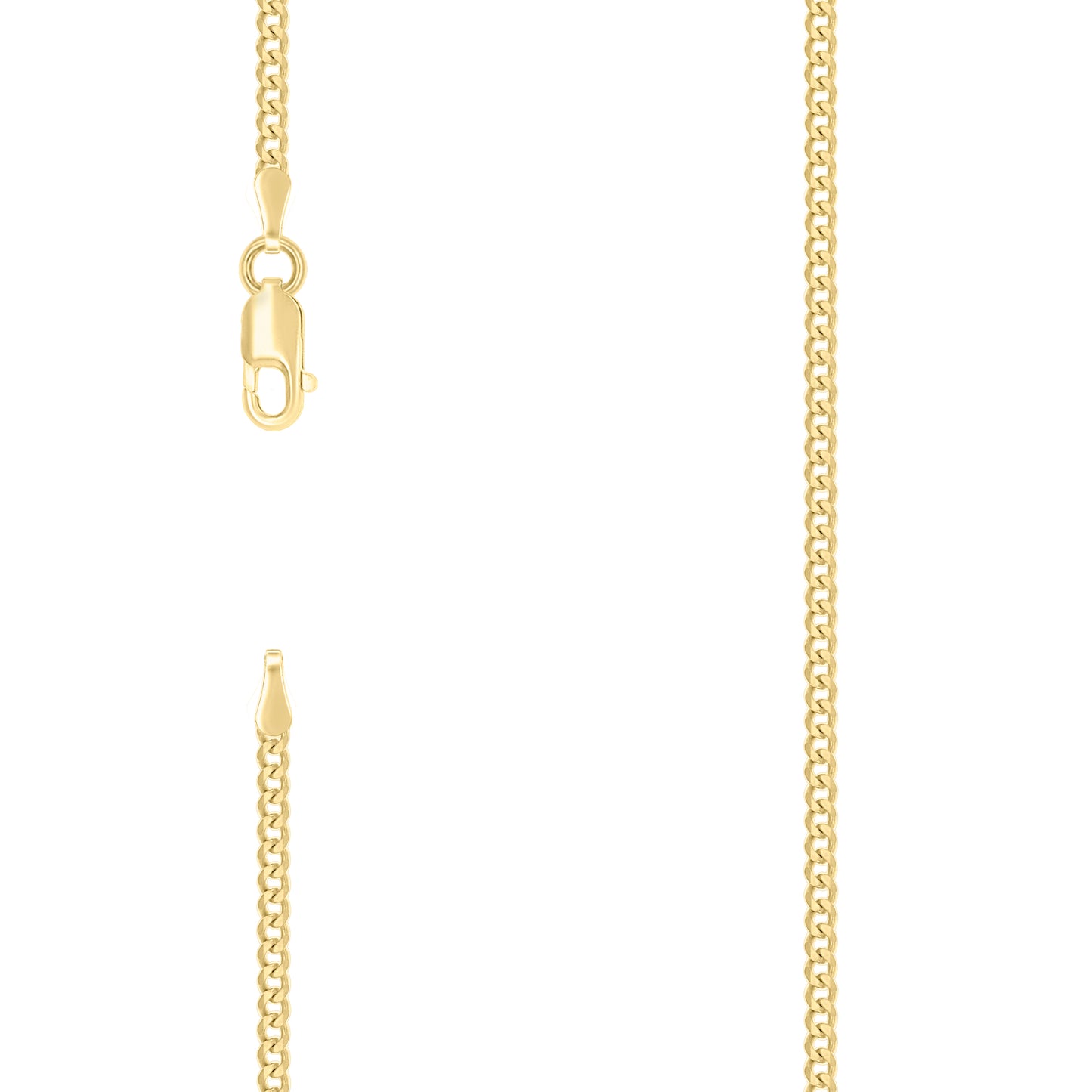 925 Silver Solid Super Flat Cuban Chain Yellow 2mm