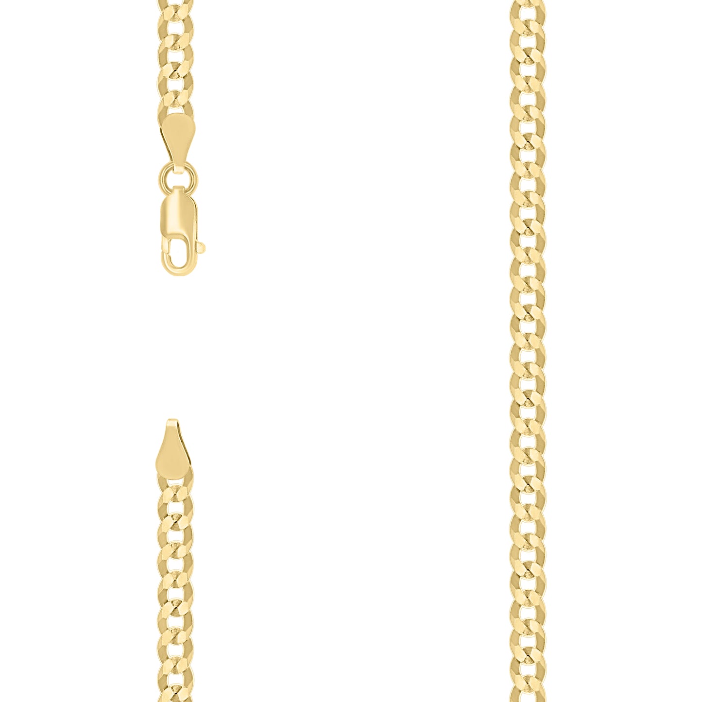 925 Silver Solid Super Flat Cuban Chain Yellow 3.7mm