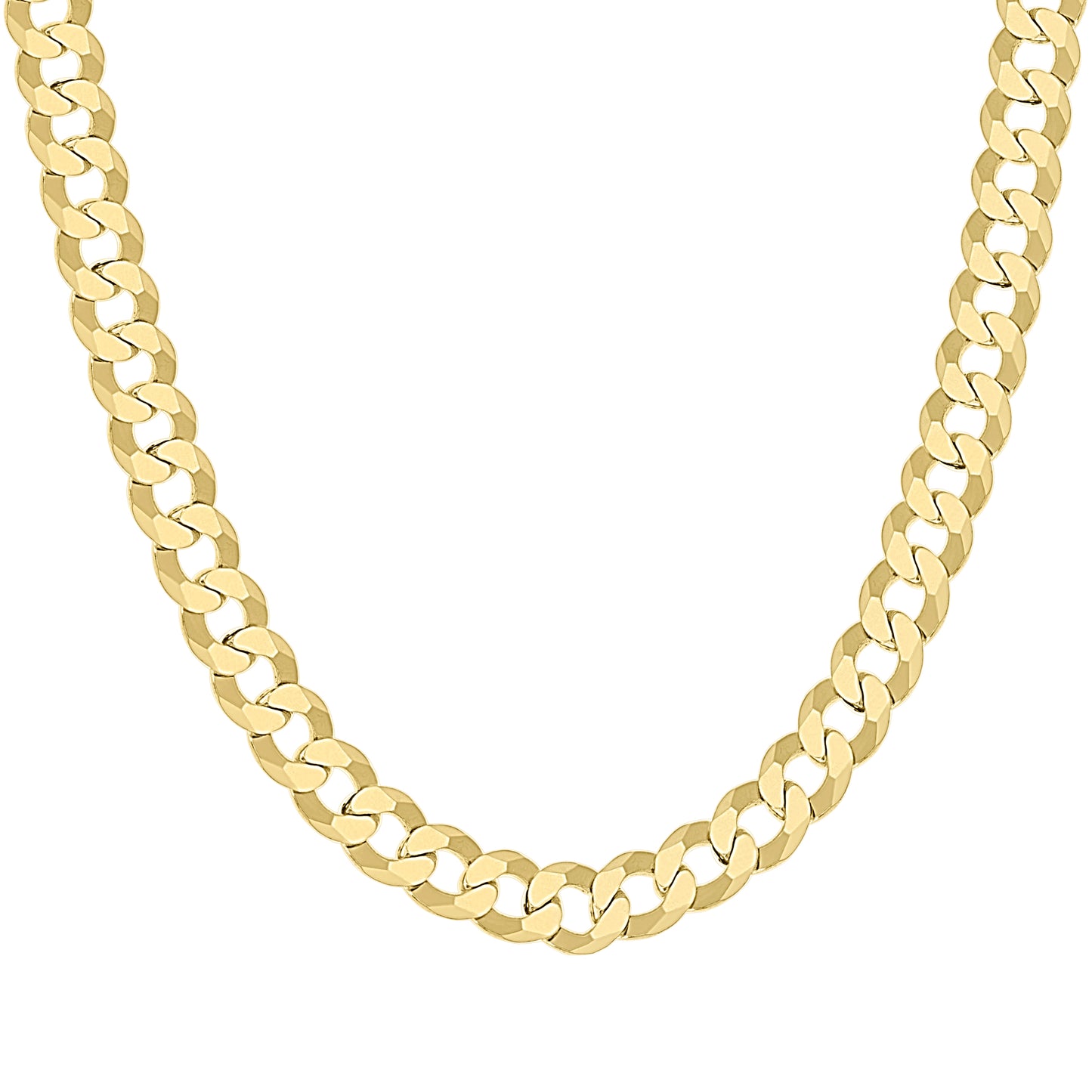 925 Silver Solid Super Flat Cuban Chain Yellow 7.4mm