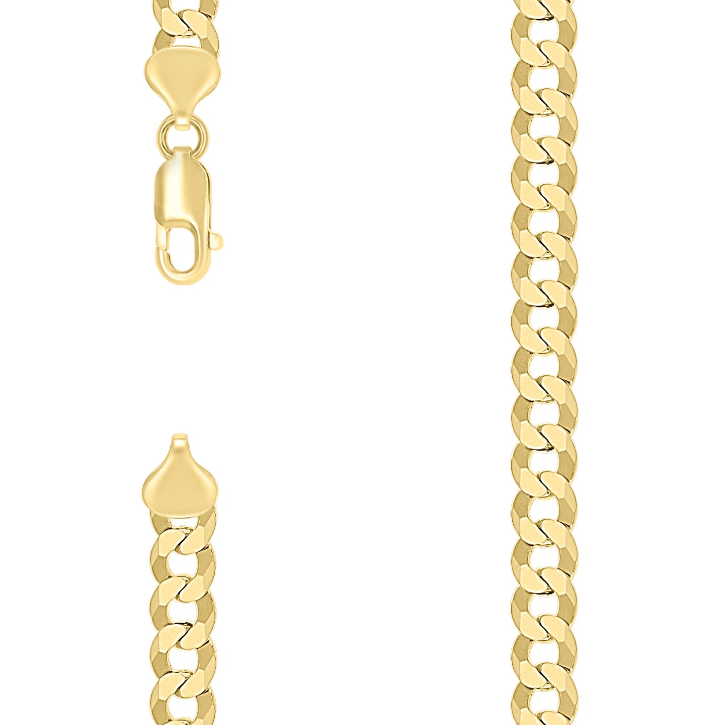 925 Silver Solid Super Flat Cuban Chain Yellow 7.4mm