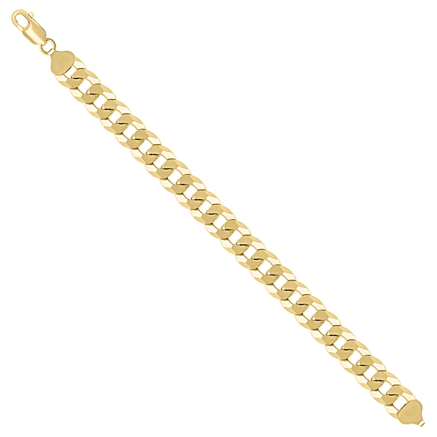 925 Silver Solid Super Flat Cuban Chain Yellow 10.5mm