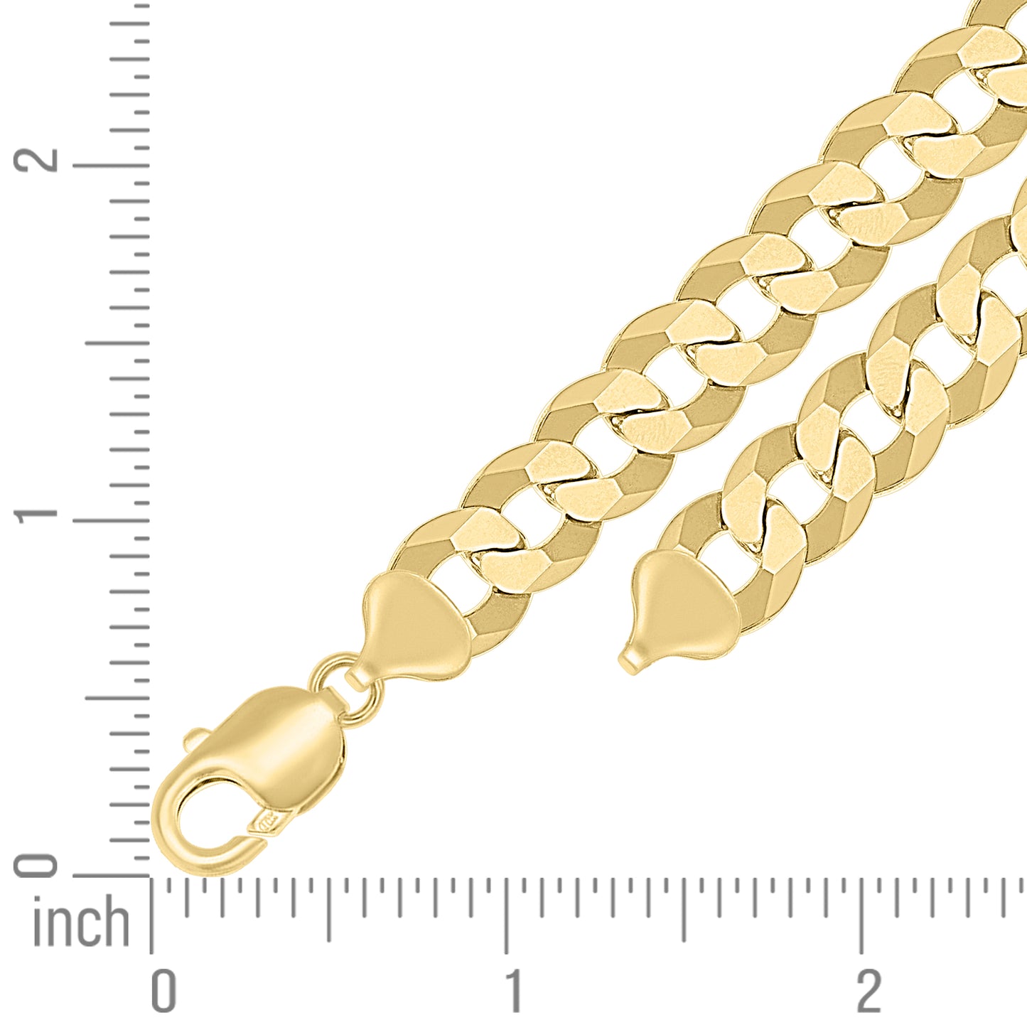 925 Silver Solid Super Flat Cuban Chain Yellow 10.5mm