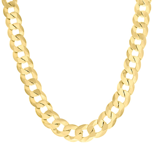 925 Silver Solid Super Flat Cuban Chain Yellow 12.5mm