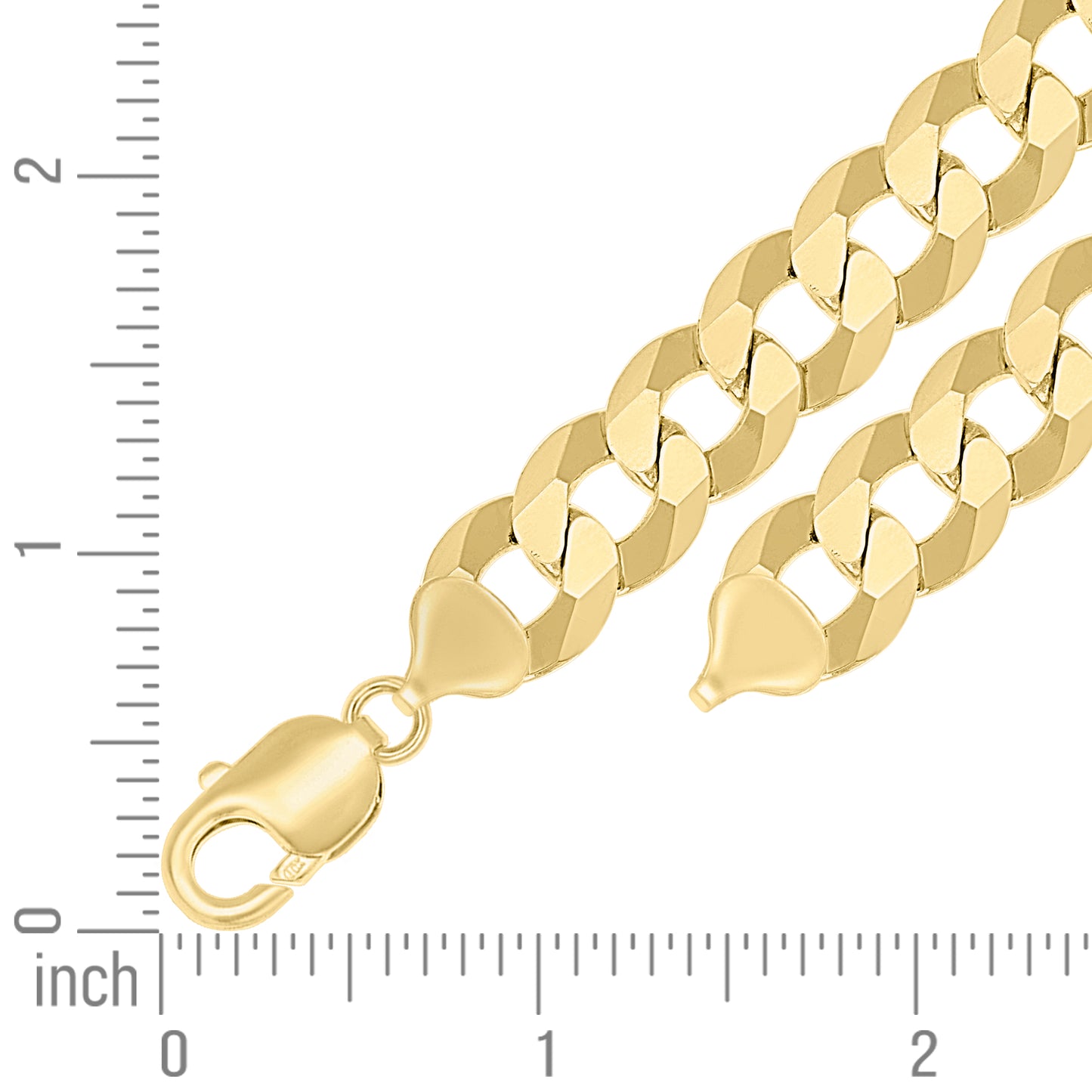 925 Silver Solid Super Flat Cuban Chain Yellow 12.5mm