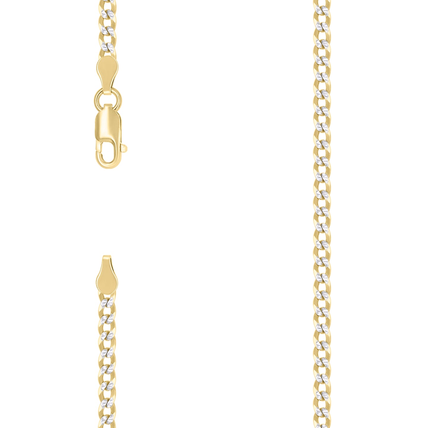 925 Silver Solid Super Flat Cuban Chain Two-tone 2.8mm