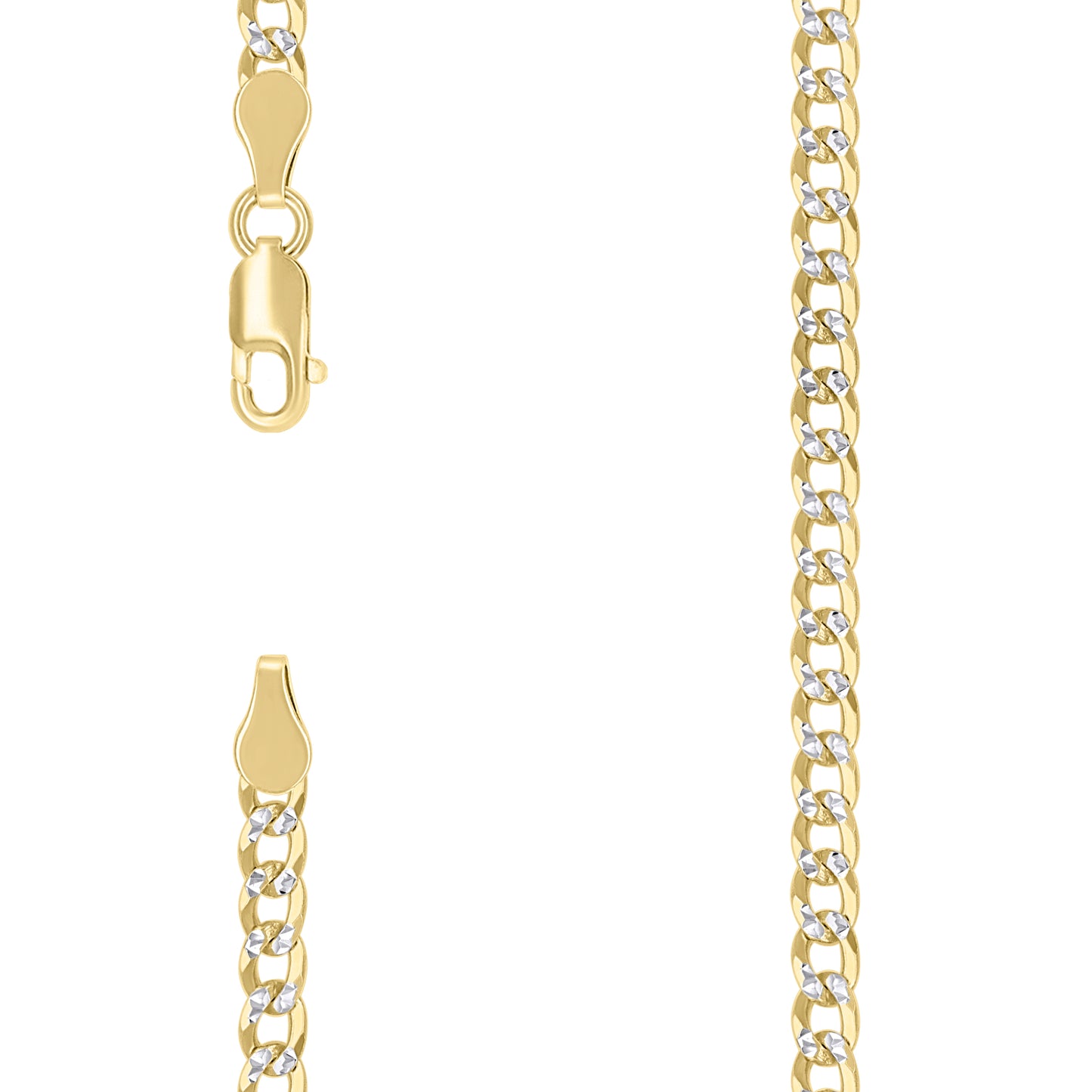 925 Silver Solid Super Flat Cuban Chain Two-tone 3.7mm