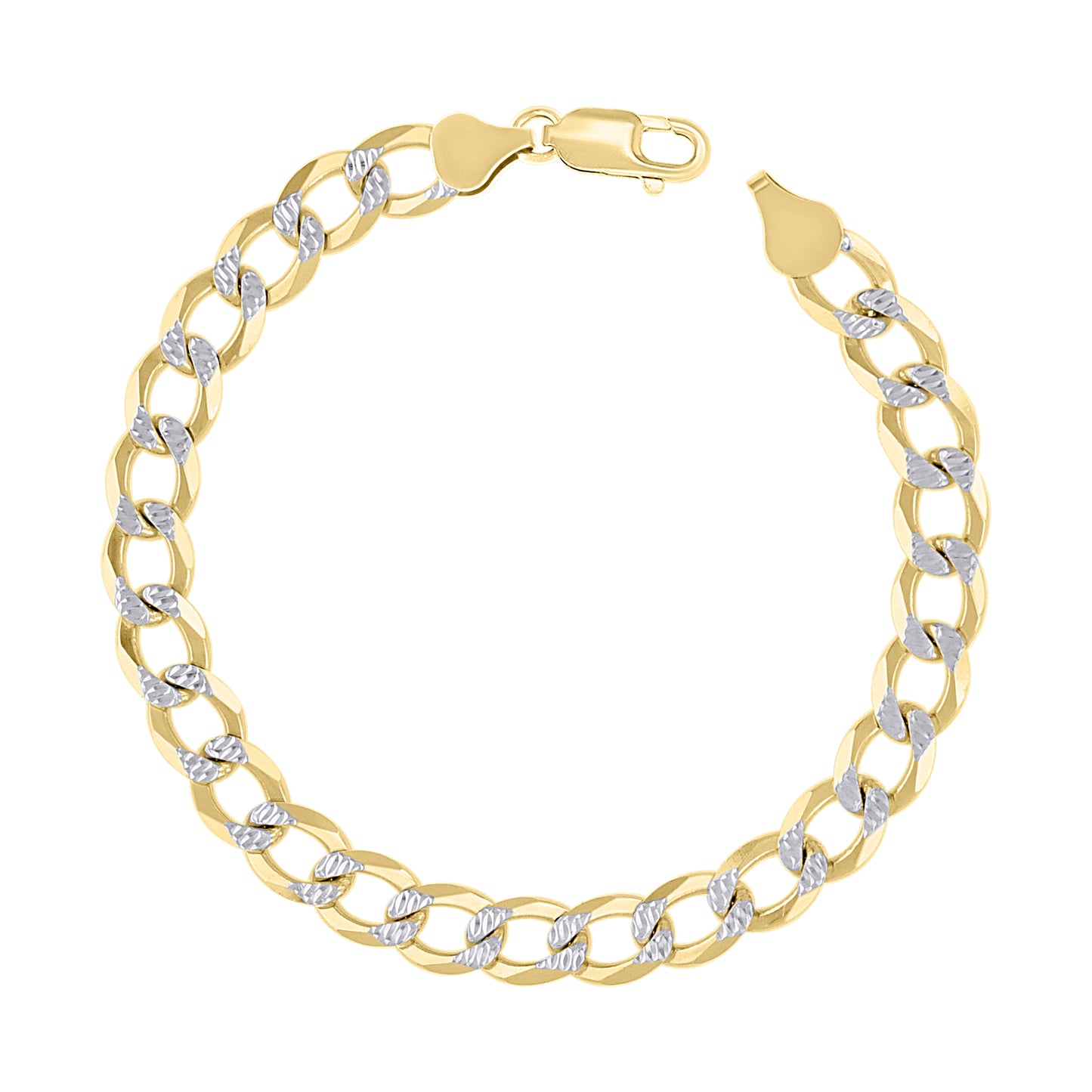 925 Silver Solid Super Flat Cuban Chain Two-tone 7.4mm