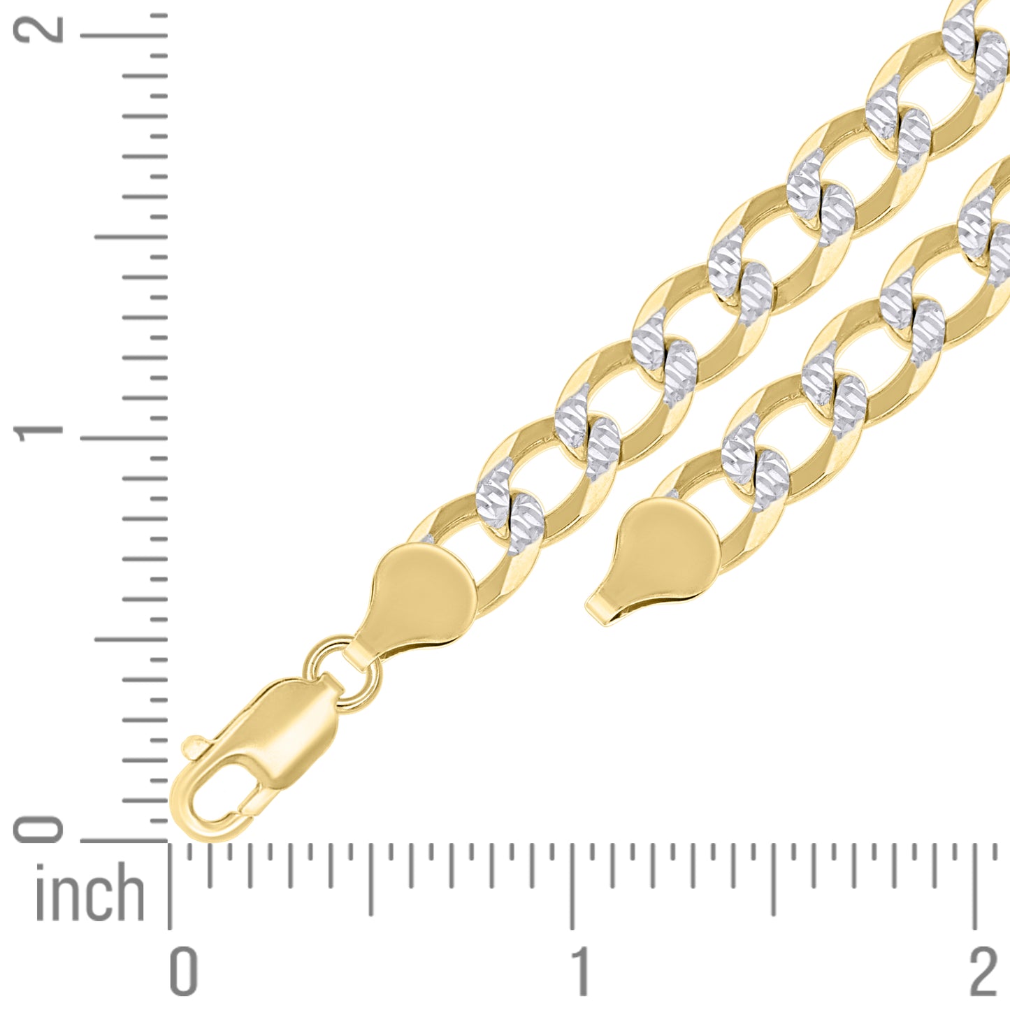 925 Silver Solid Super Flat Cuban Chain Two-tone 7.4mm
