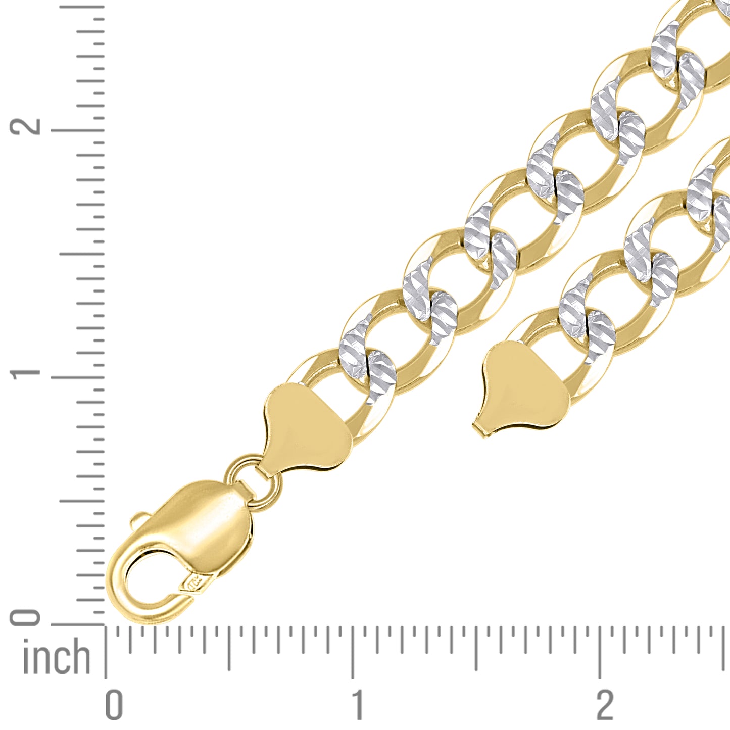 925 Silver Solid Super Flat Cuban Chain Two-tone 10.5mm