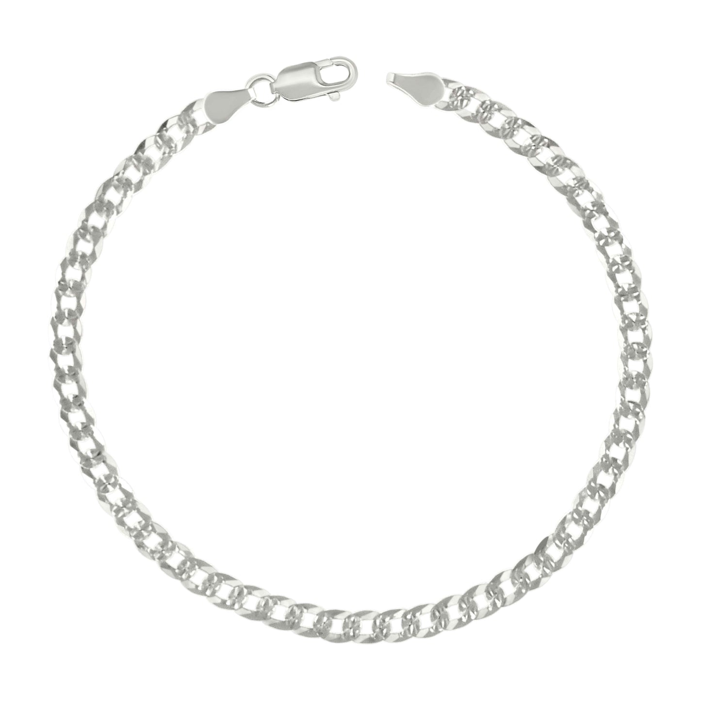 925 Silver Solid Pave Super Flat Cuban Chain Silver 3.7mm