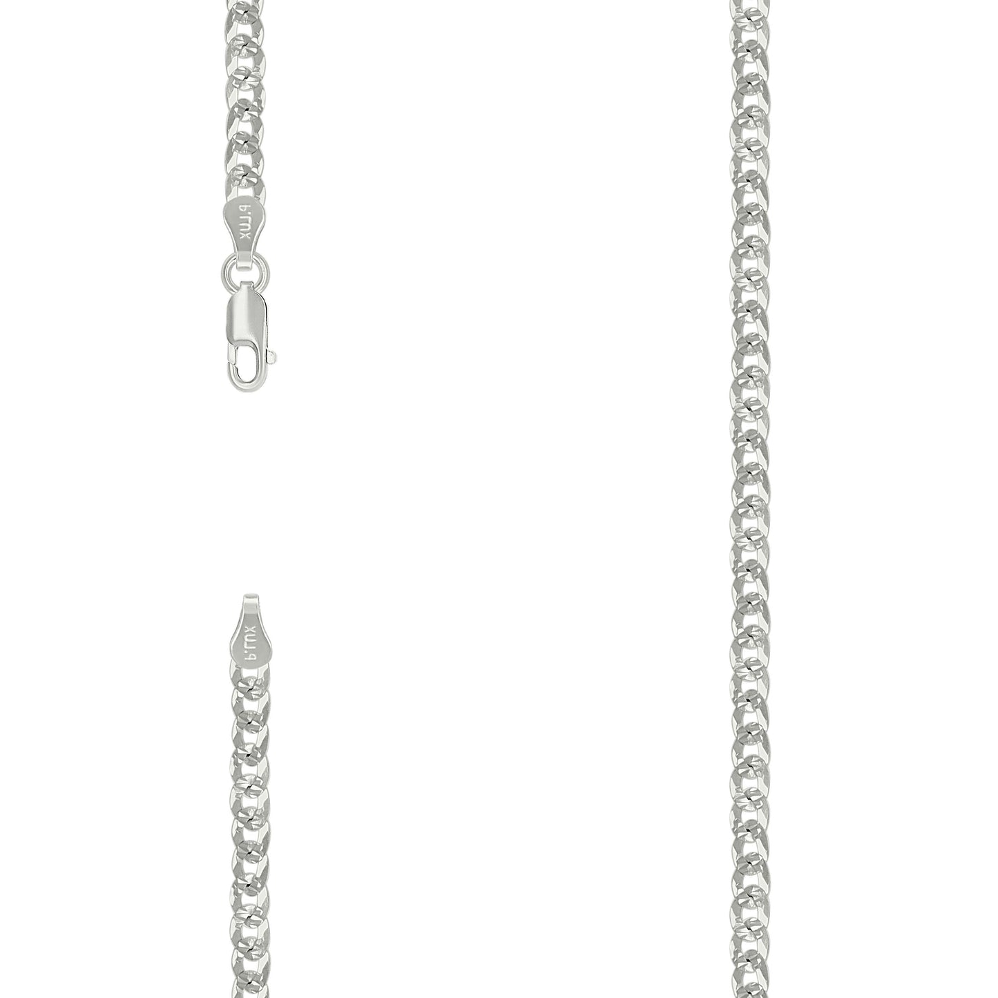 925 Silver Solid Pave Super Flat Cuban Chain Silver 3.7mm