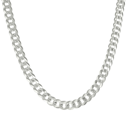 925 Silver Solid Pave Super Flat Cuban Chain Silver 7.2mm