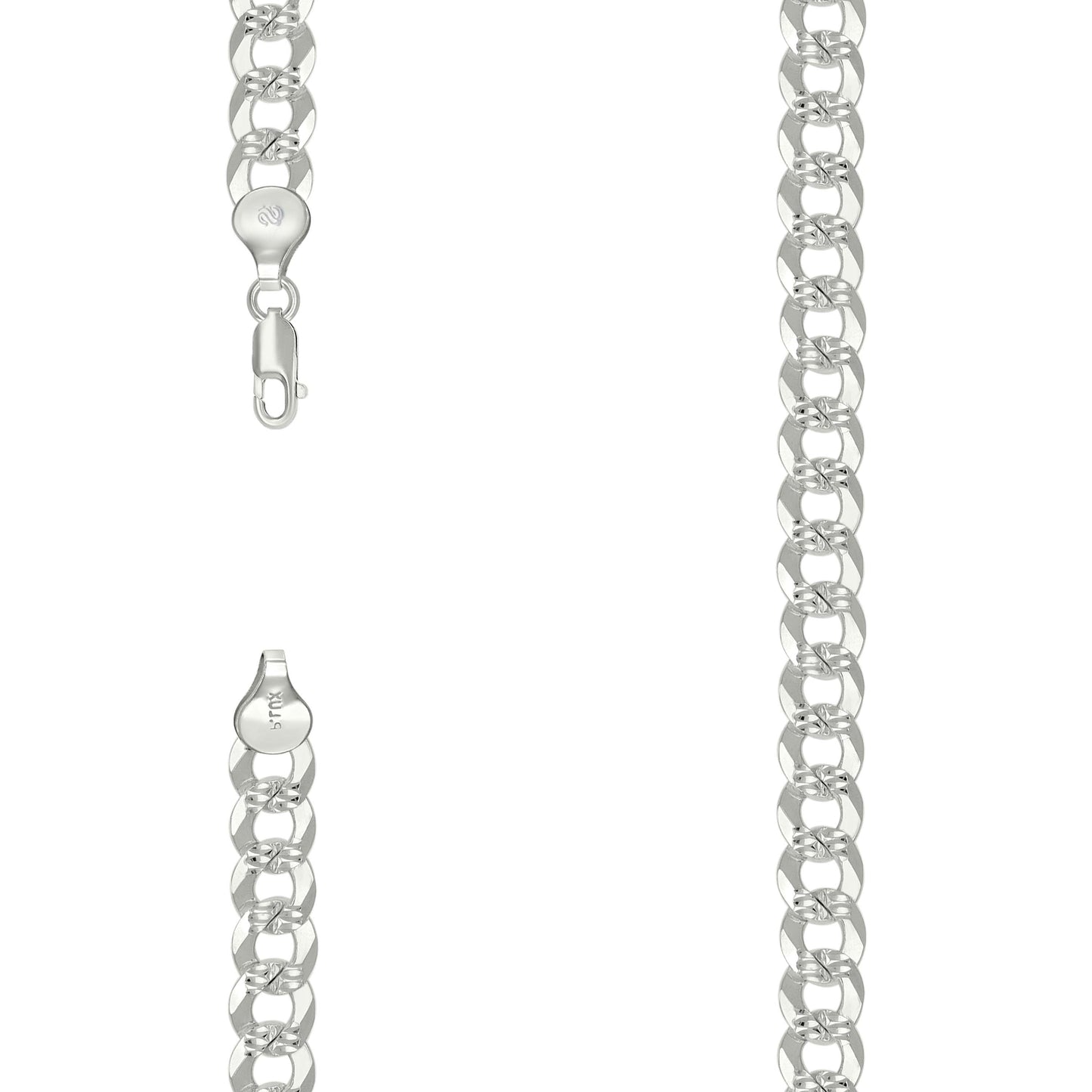 925 Silver Solid Pave Super Flat Cuban Chain Silver 7.8mm