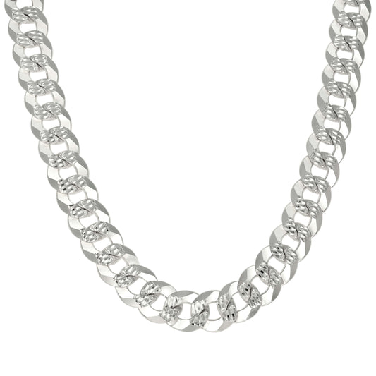 925 Silver Solid Pave Super Flat Cuban Chain Silver 13.7mm