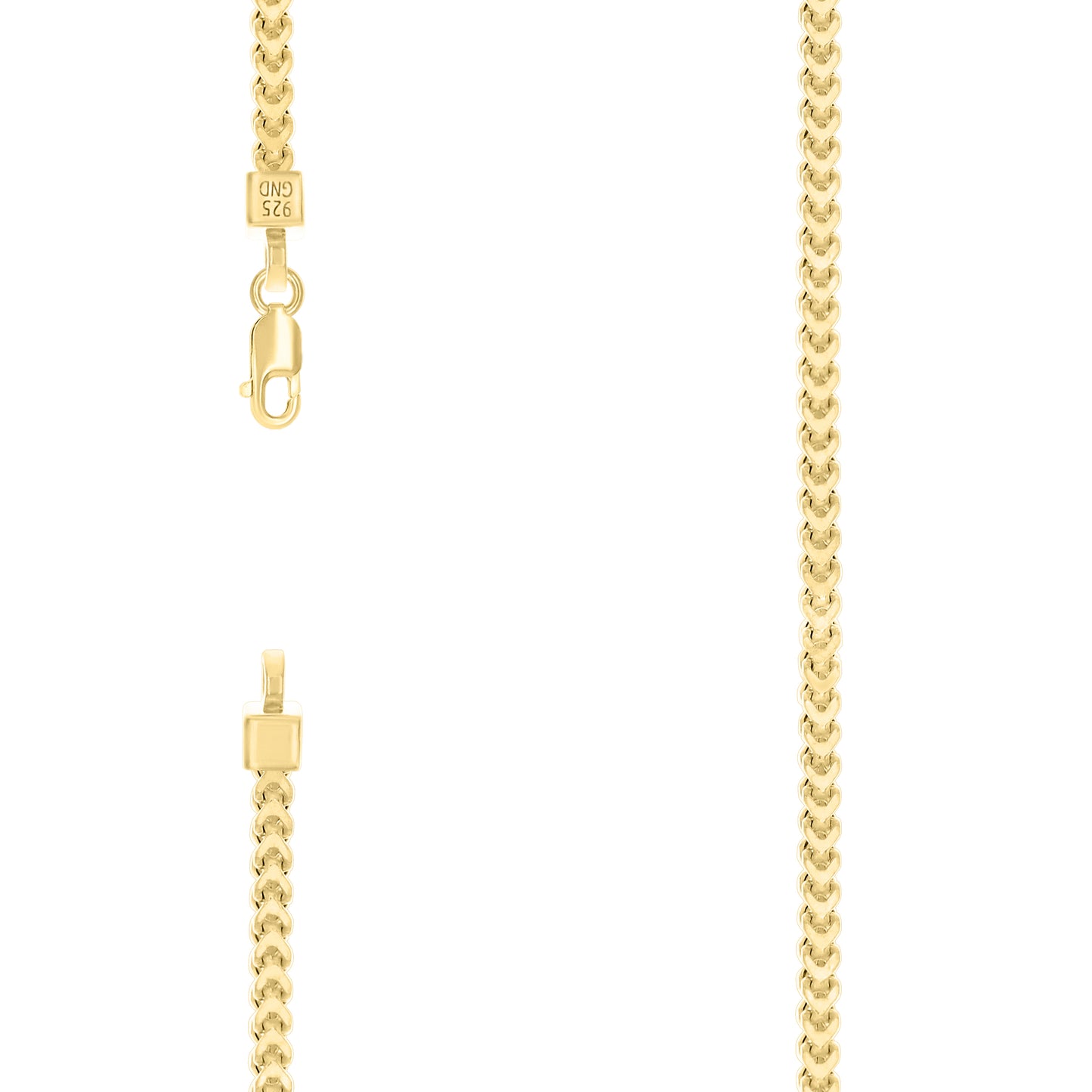 925 Silver Hollow Franco Chain Yellow 2.7mm