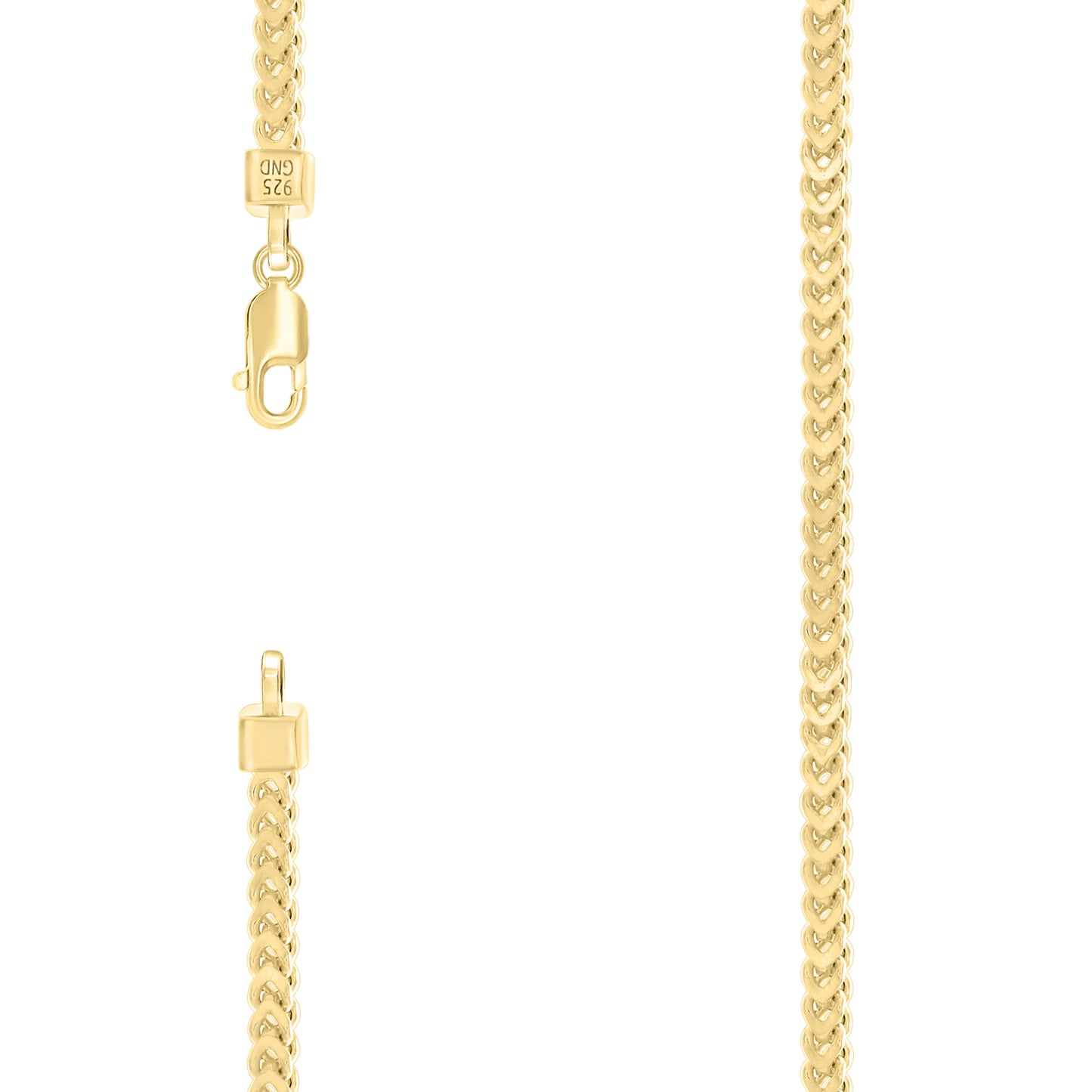 925 Silver Hollow Franco Chain Yellow 3.5mm