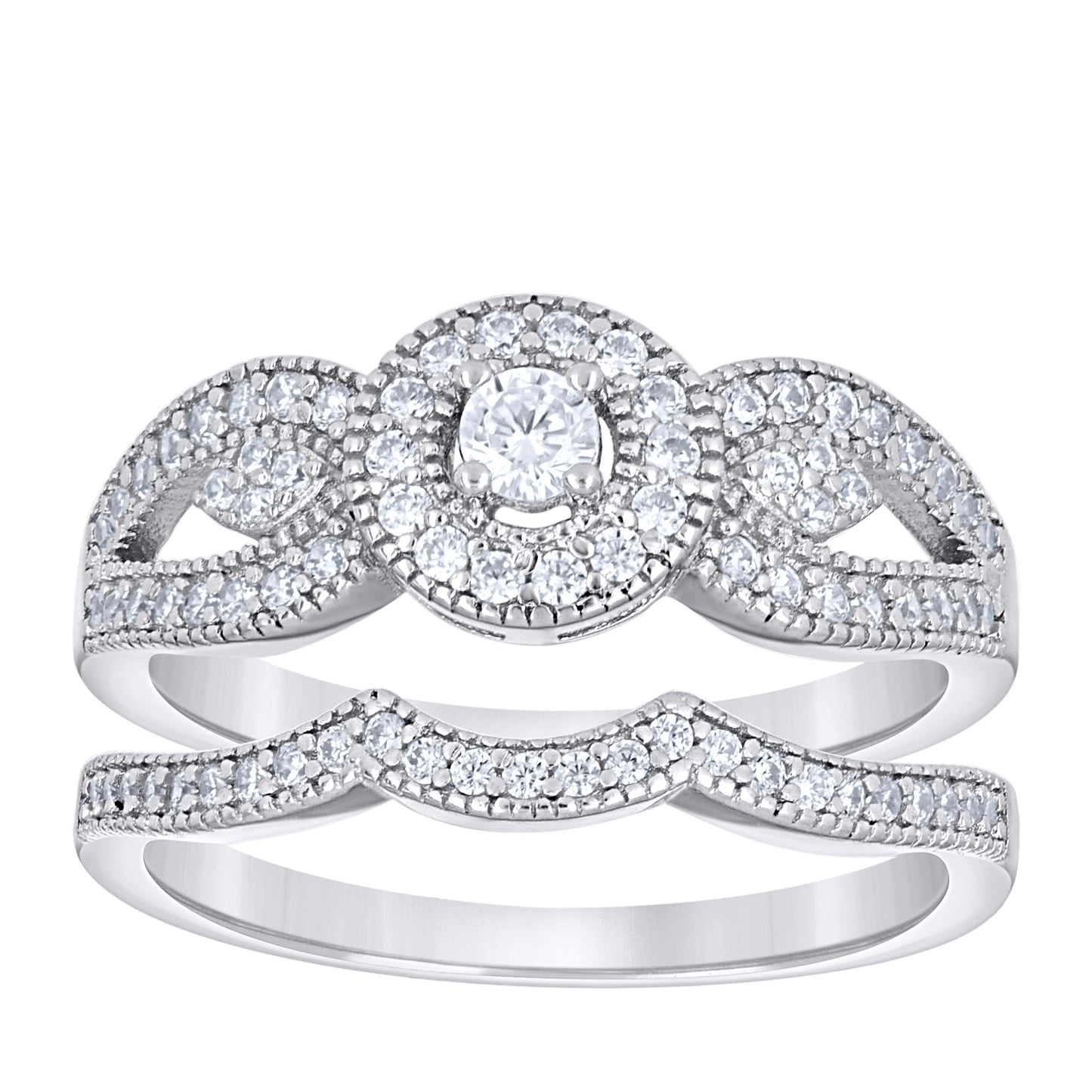 925 Sterling Silver Cz Duo Ring S6