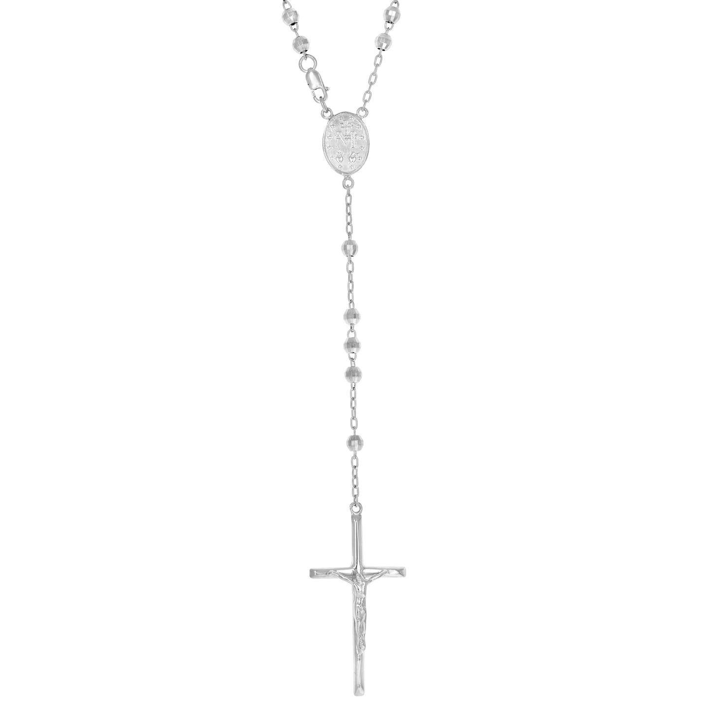 925 Sterling Silver Rosary Rhodium 4mm