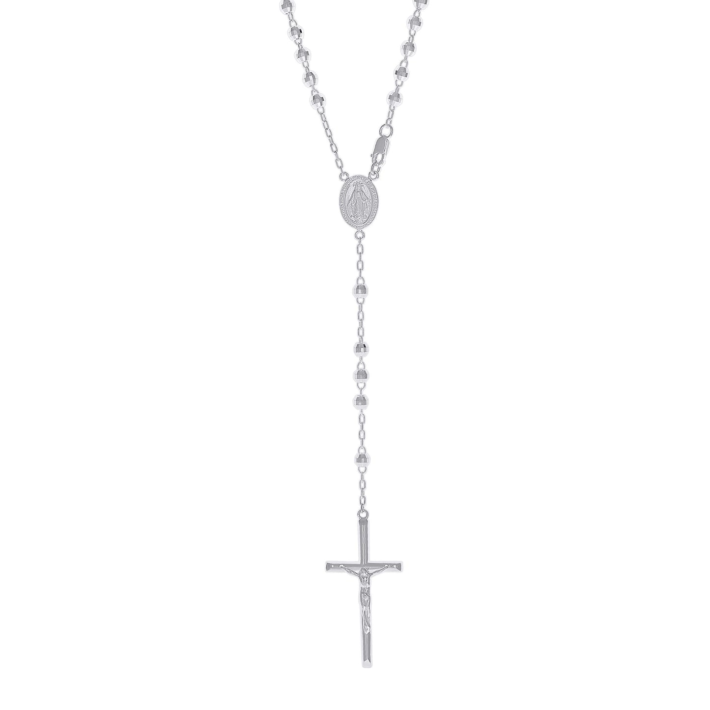 925 Sterling Silver Rosary Rhodium 4mm