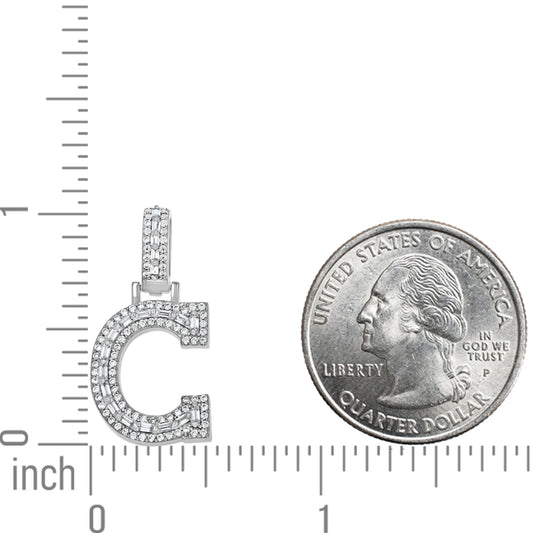 925 Sterling Silver Cz Initial Letter Pendant "C"