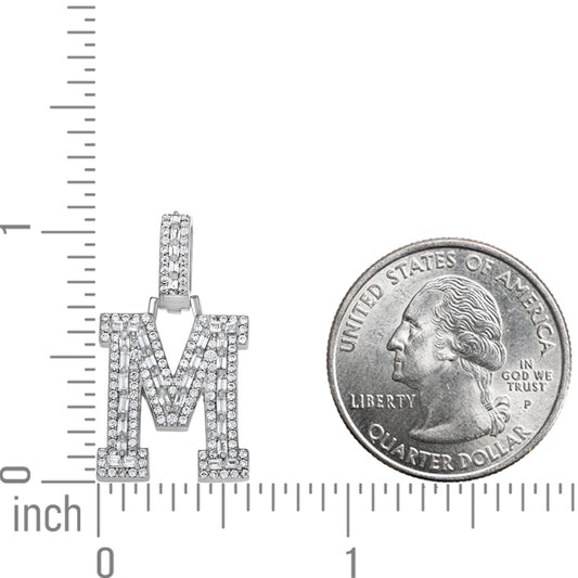 925 Sterling Silver Cz Initial Letter Pendant "M"