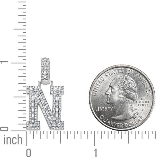 925 Sterling Silver Cz Initial Letter Pendant "N"