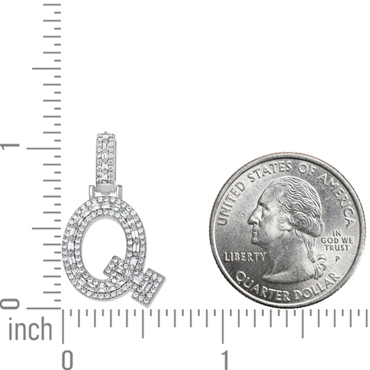 925 Sterling Silver Cz Initial Letter Pendant "Q"