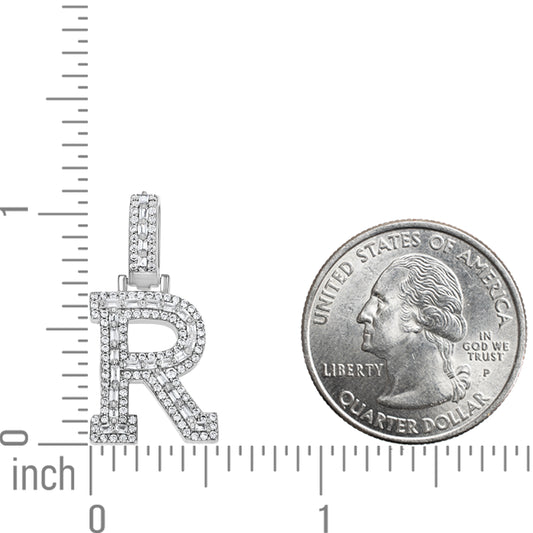 925 Sterling Silver Cz Initial Letter Pendant "R"