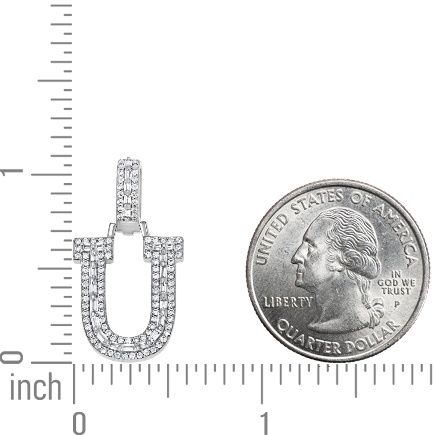 925 Sterling Silver Cz Initial Letter Pendant "U"