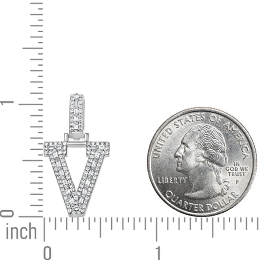 925 Sterling Silver Cz Initial Letter Pendant "V"