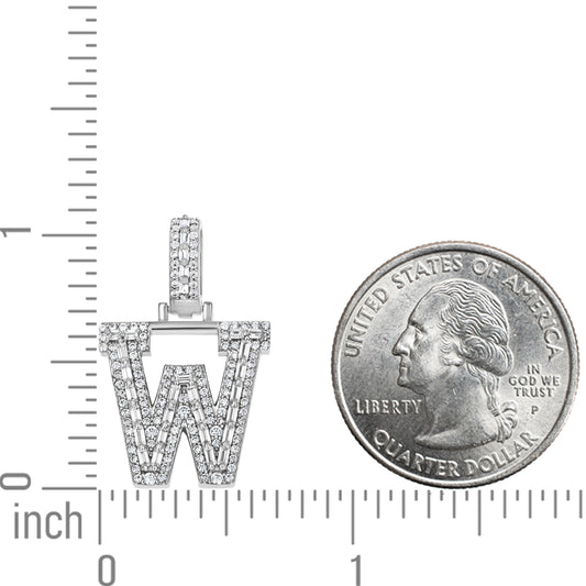 925 Sterling Silver Cz Initial Letter Pendant "W"