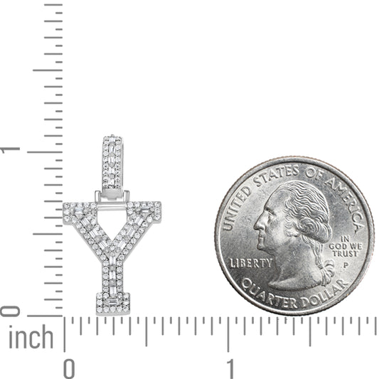 925 Sterling Silver Cz Initial Letter Pendant "Y"