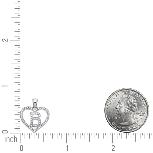 925 Sterling Silver Cz Initial Letter Pendant "B"