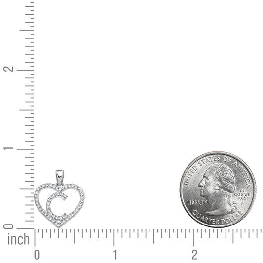 925 Sterling Silver Cz Initial Letter Pendant "C"