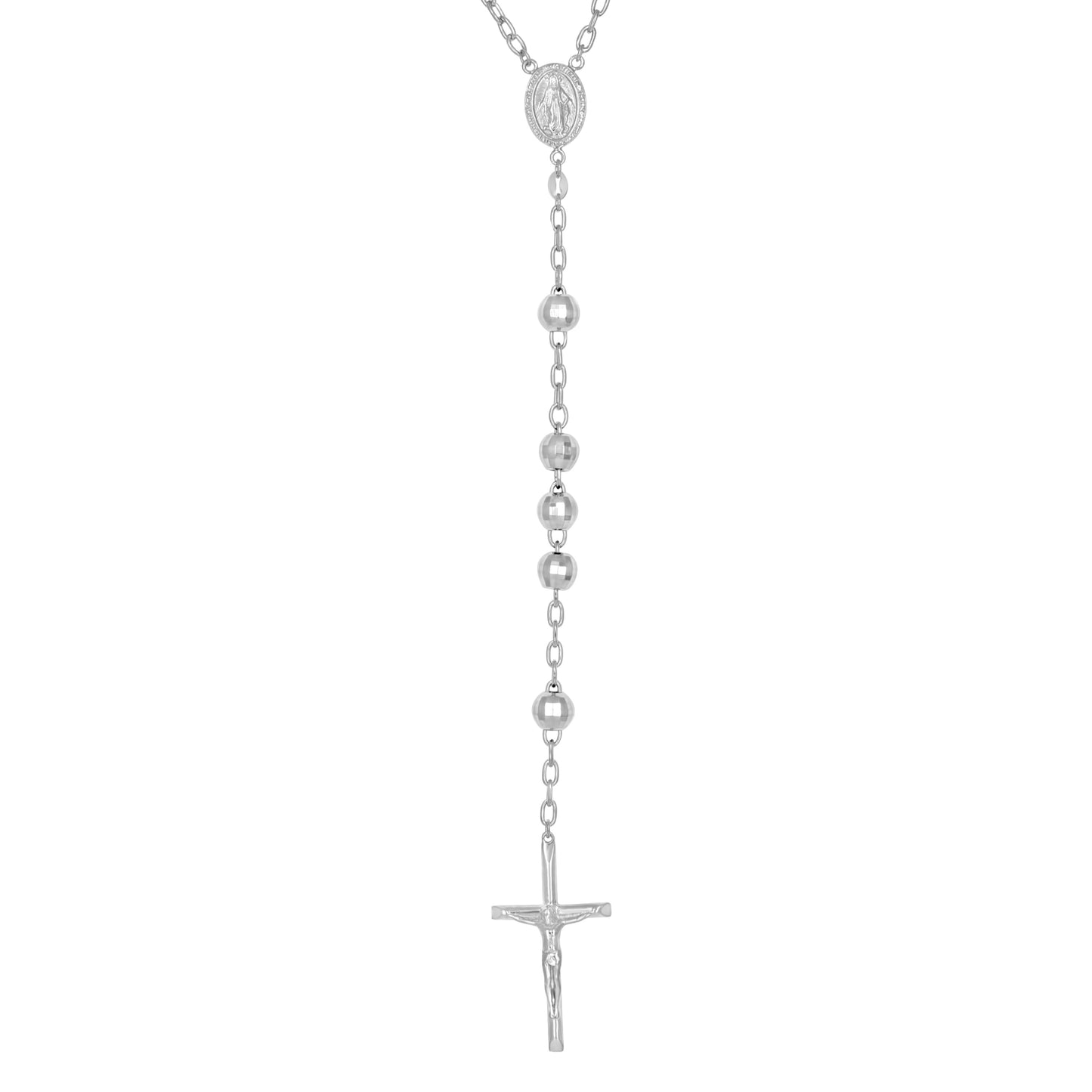 925 Sterling Silver Rosary Rhodium 7mm