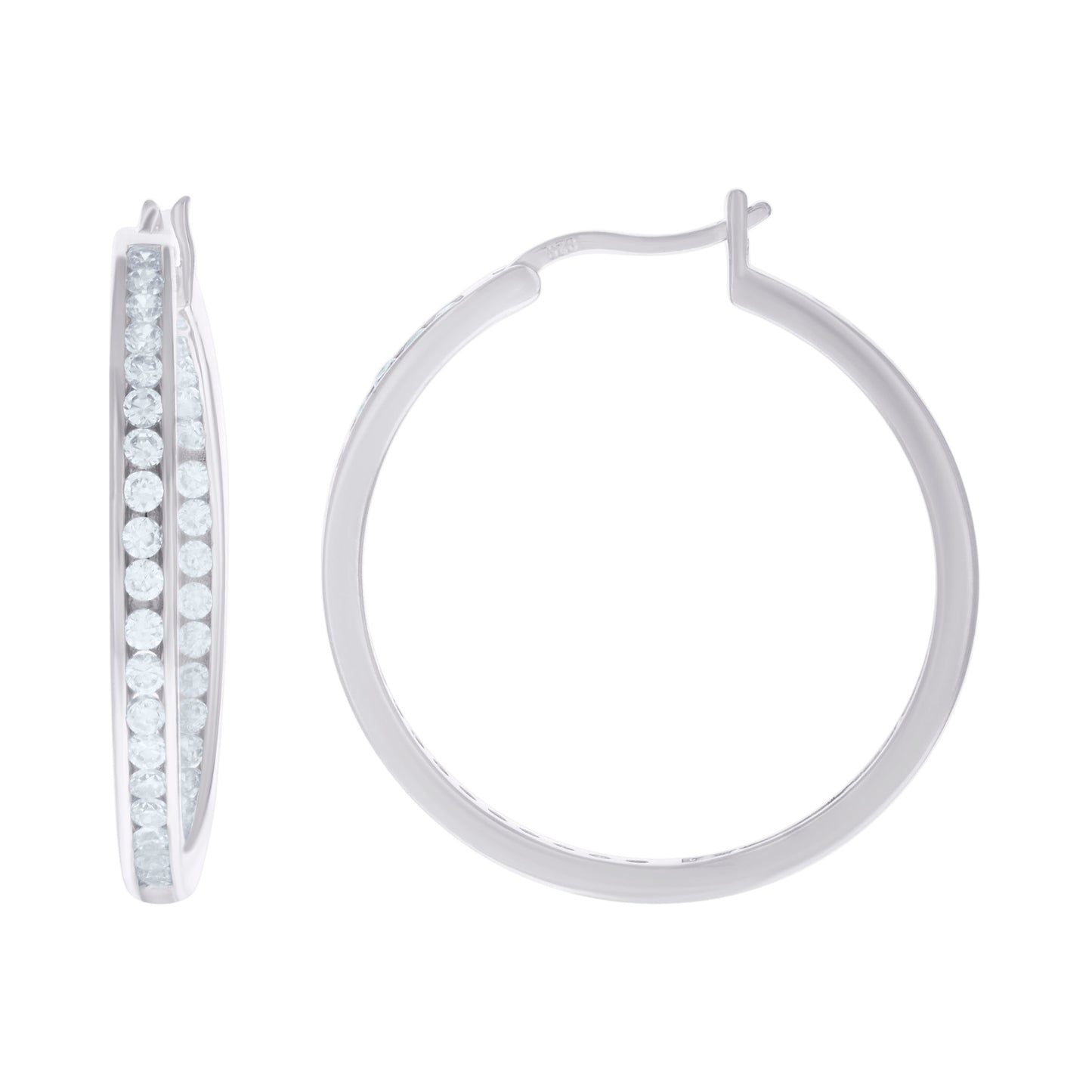925 Silver 35mm Inside-Out Cz Hoop Earring