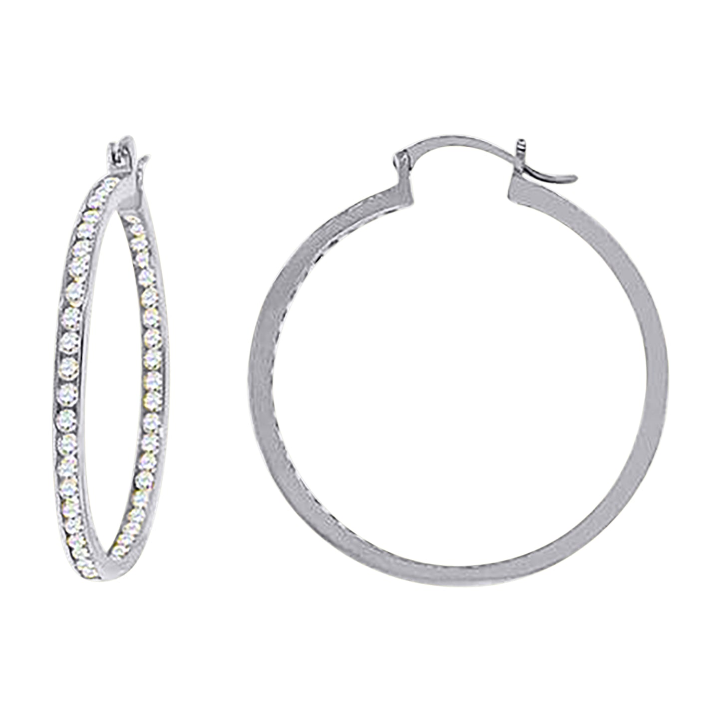925 Silver 40mm Inside-Out Cz Hoop Earring