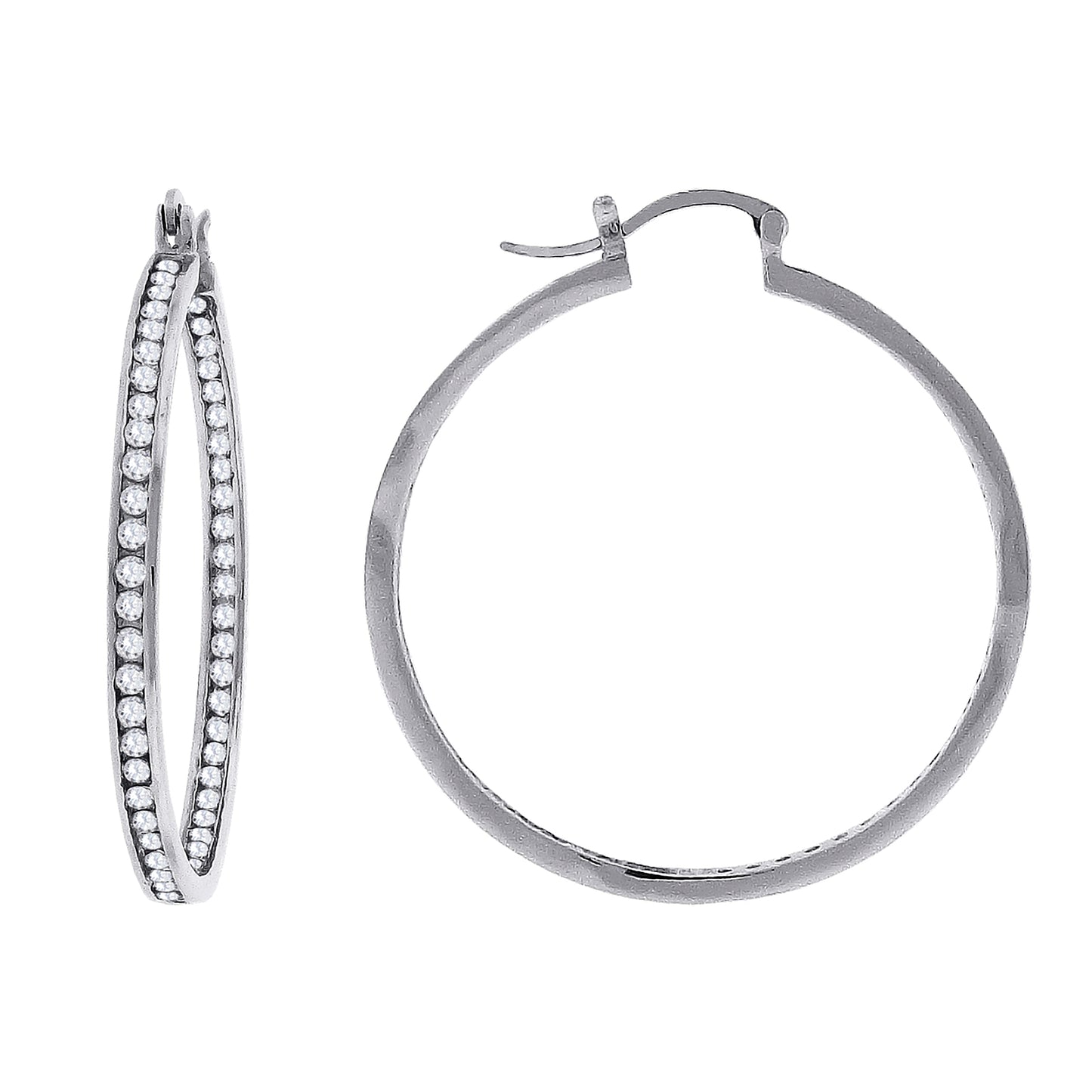 925 Silver 45mm Inside-Out Cz Hoop Earring