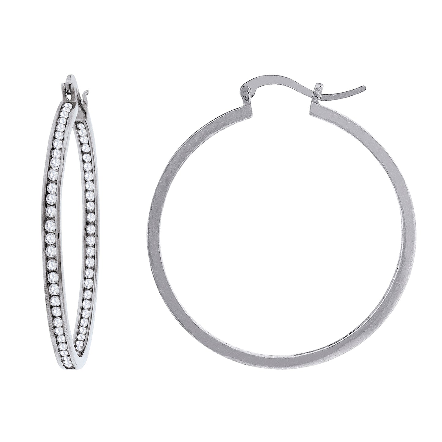 925 Silver 50mm Inside-Out Cz Hoop Earring