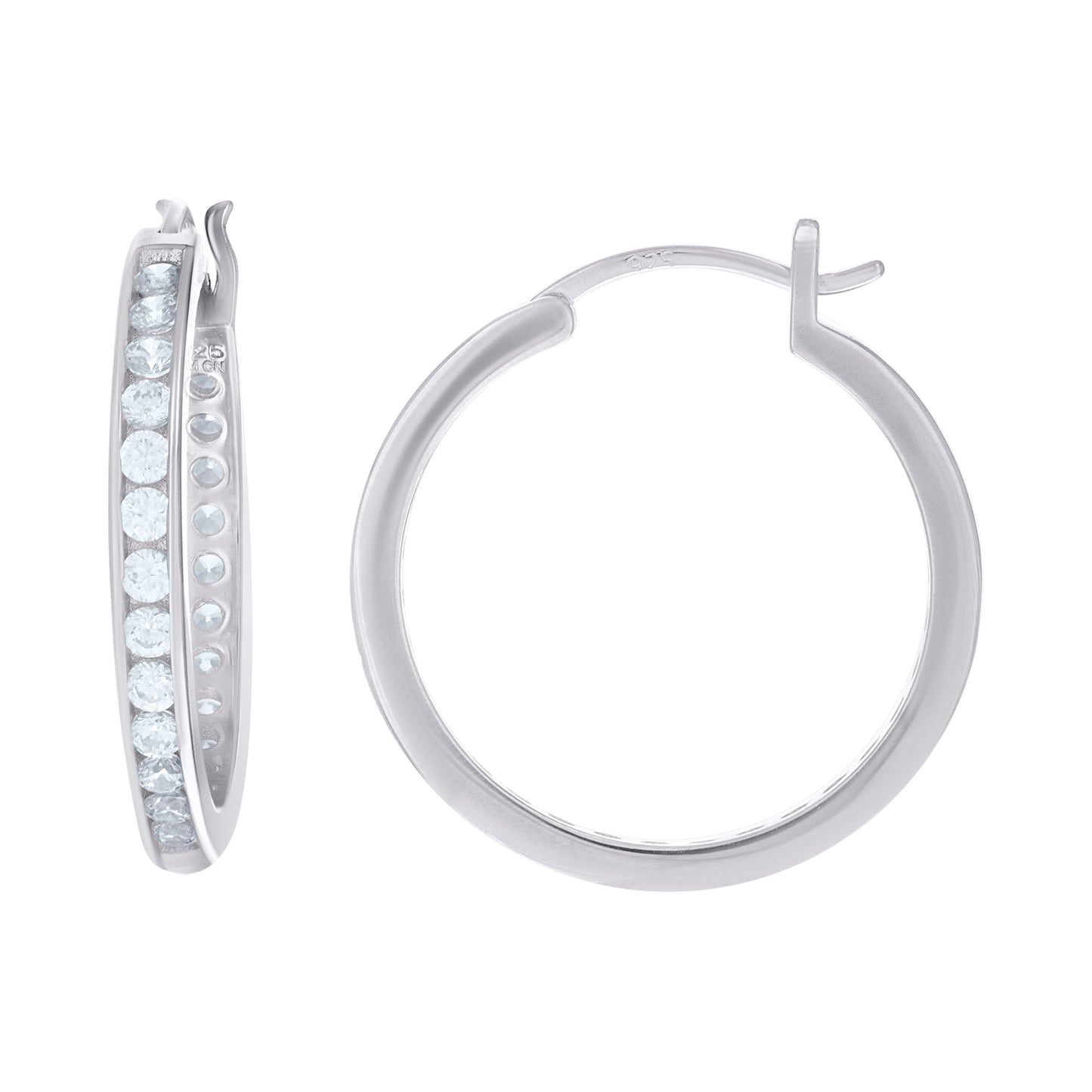 925 Silver 25mm Cz Hoop Earrings