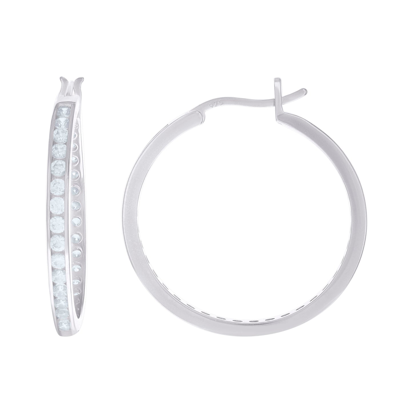 925 Silver 28mm Cz Hoop Earrings