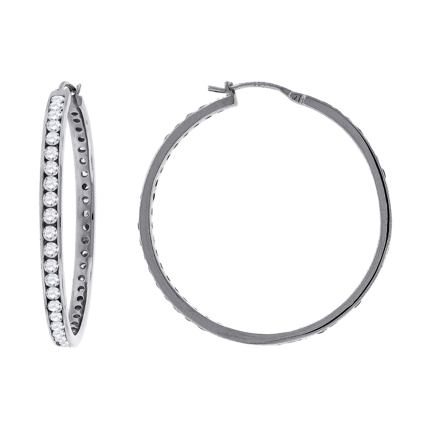 925 Silver 45mm Cz Hoop Earrings