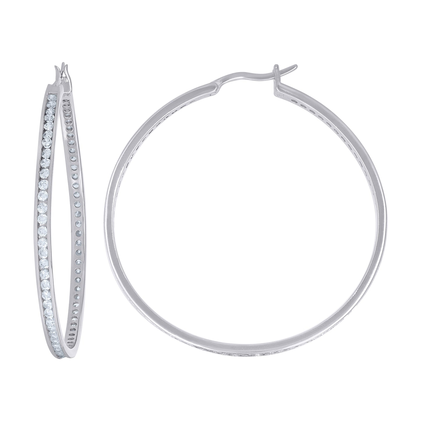 925 Silver 55mm Cz Hoop Earrings