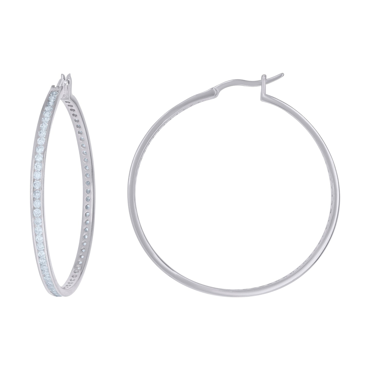 925 Silver 55mm Inside-Out Cz Hoop Earring