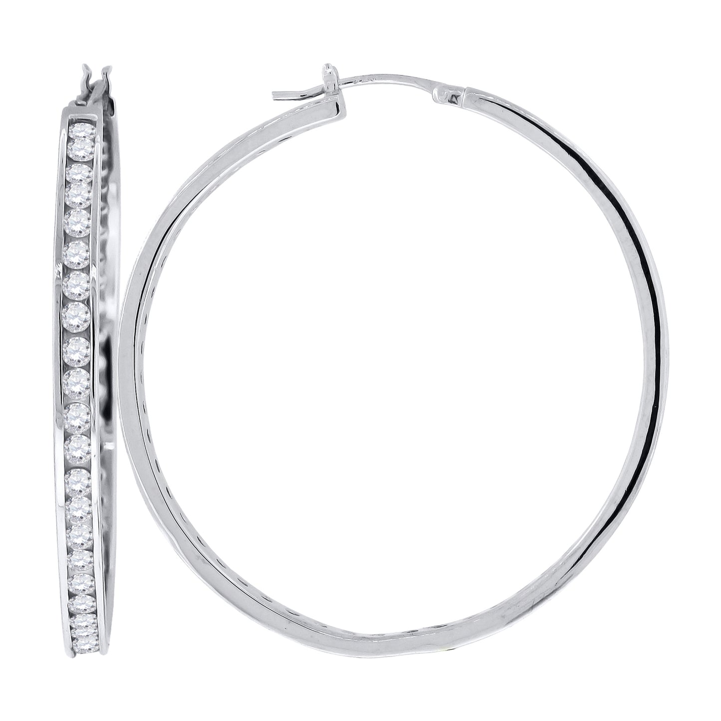 925 Silver 49mm Cz Hoop Earrings