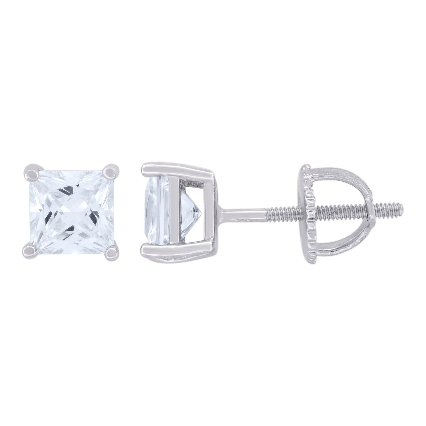 925 Silver 5mm Cz Square Screwback Earrings
