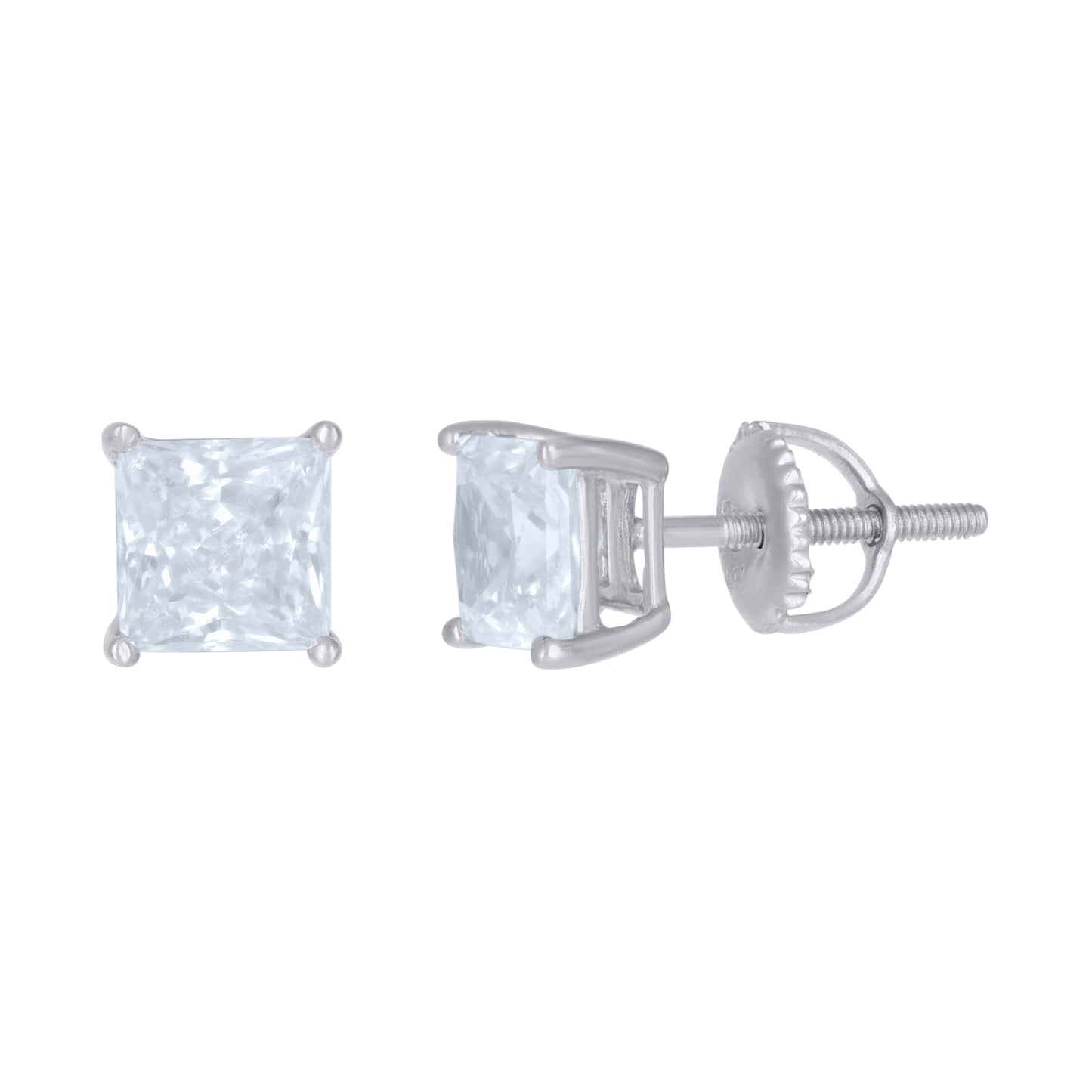 925 Silver 6mm Cz Square Screwback Earrings