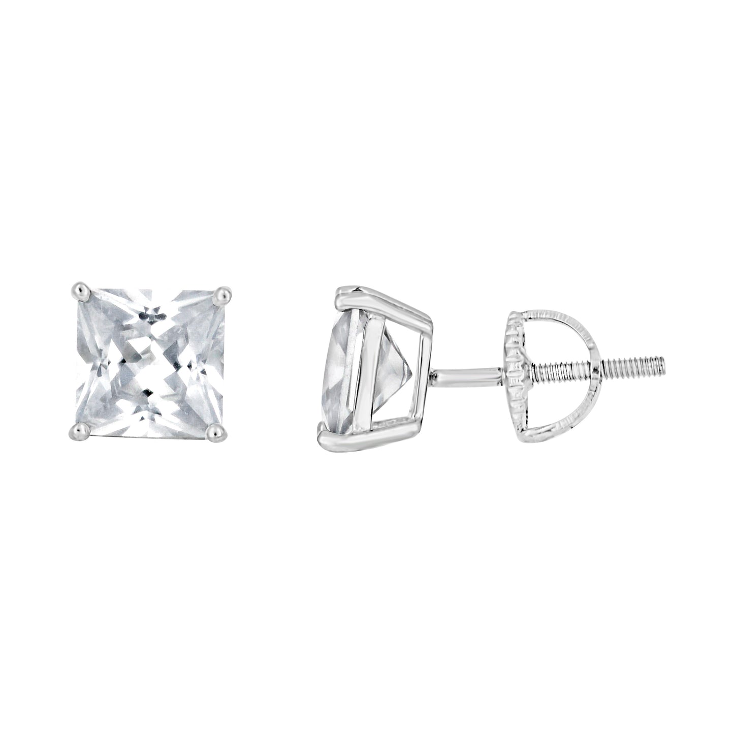 925 Silver 7mm Cz Square Screwback Earrings