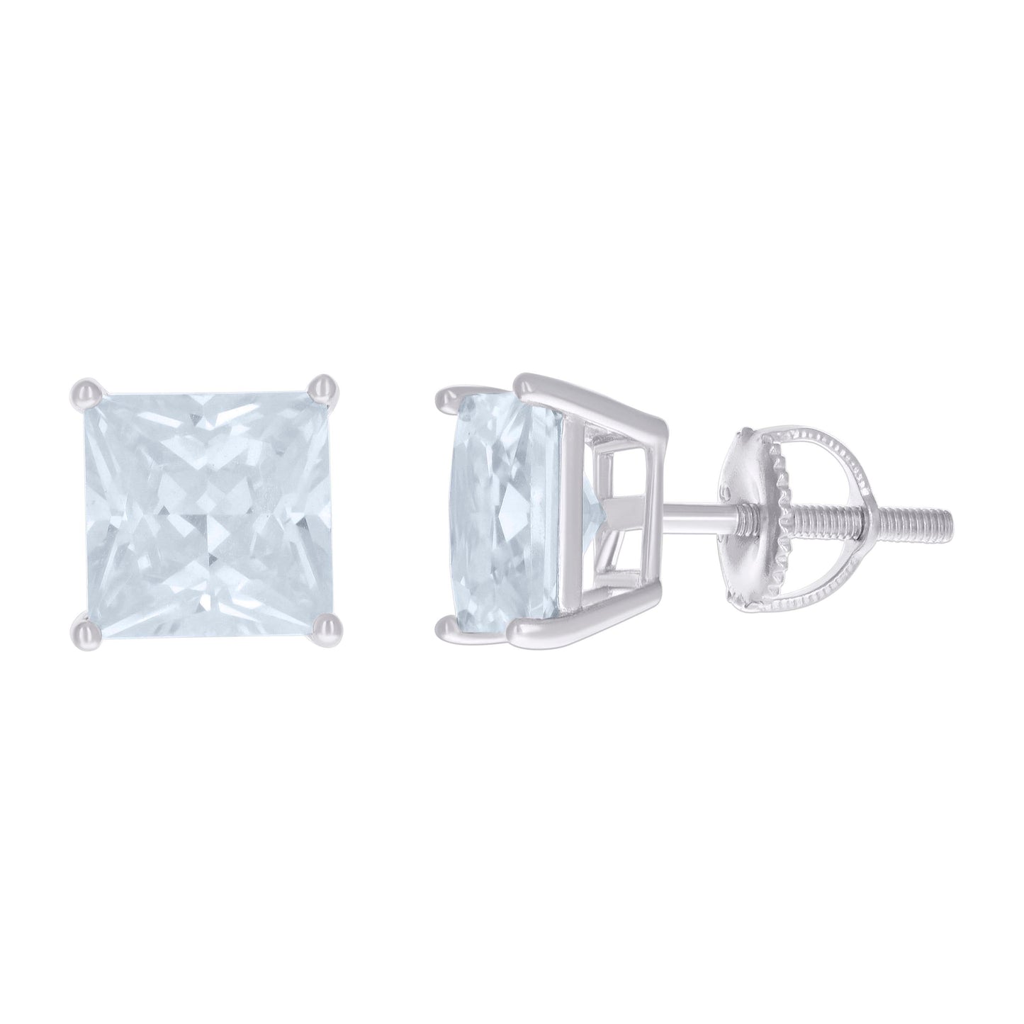 925 Silver 8mm Cz Square Screwback Earrings